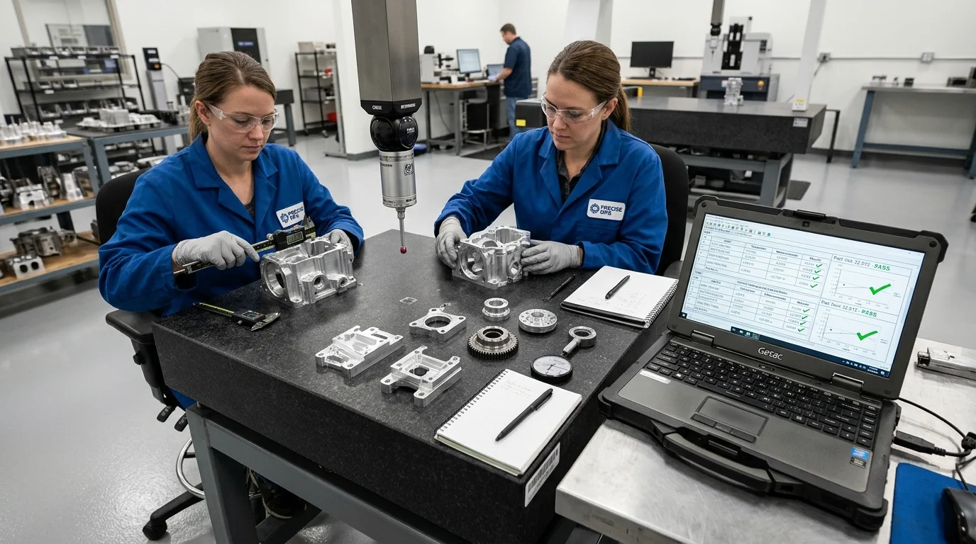 现代制造工厂质检实验室通过精密测量设备核验工业零部件技术公差与检测报告